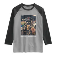 Literally Just A Bleacher Creature Funny Raccoon Baseball Graphic Raglan Shirt Cool Game Day Fan Gift
