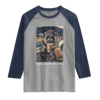 Literally Just A Bleacher Creature Funny Raccoon Baseball Graphic Raglan Shirt Cool Game Day Fan Gift