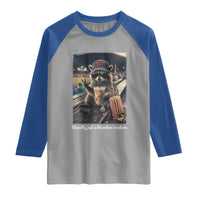 Literally Just A Bleacher Creature Funny Raccoon Baseball Graphic Raglan Shirt Cool Game Day Fan Gift