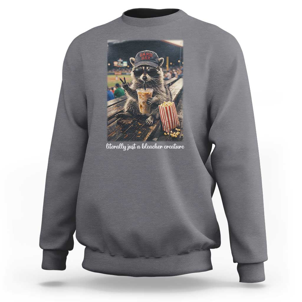 Literally Just A Bleacher Creature Funny Raccoon Baseball Graphic Sweatshirt Cool Game Day Fan Gift
