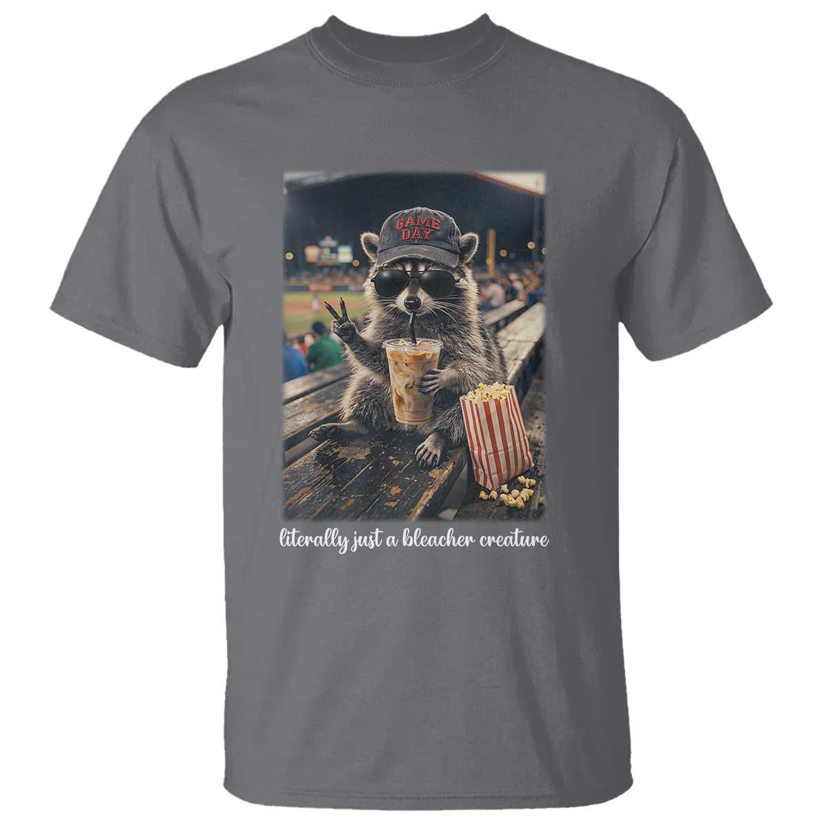 Literally Just A Bleacher Creature Funny Raccoon Baseball Graphic T Shirt Cool Game Day Fan Gift