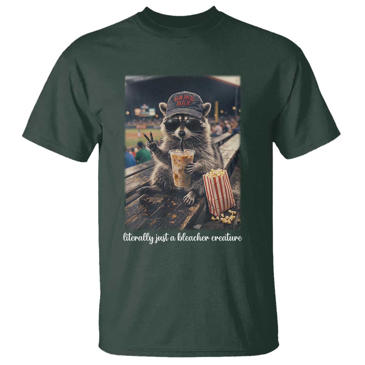 Literally Just A Bleacher Creature Funny Raccoon Baseball Graphic T Shirt Cool Game Day Fan Gift