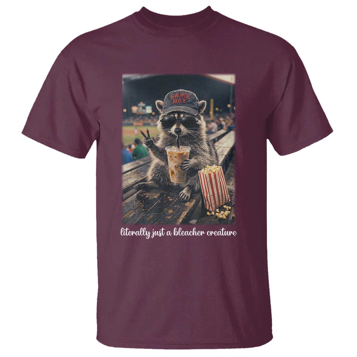 Literally Just A Bleacher Creature Funny Raccoon Baseball Graphic T Shirt Cool Game Day Fan Gift
