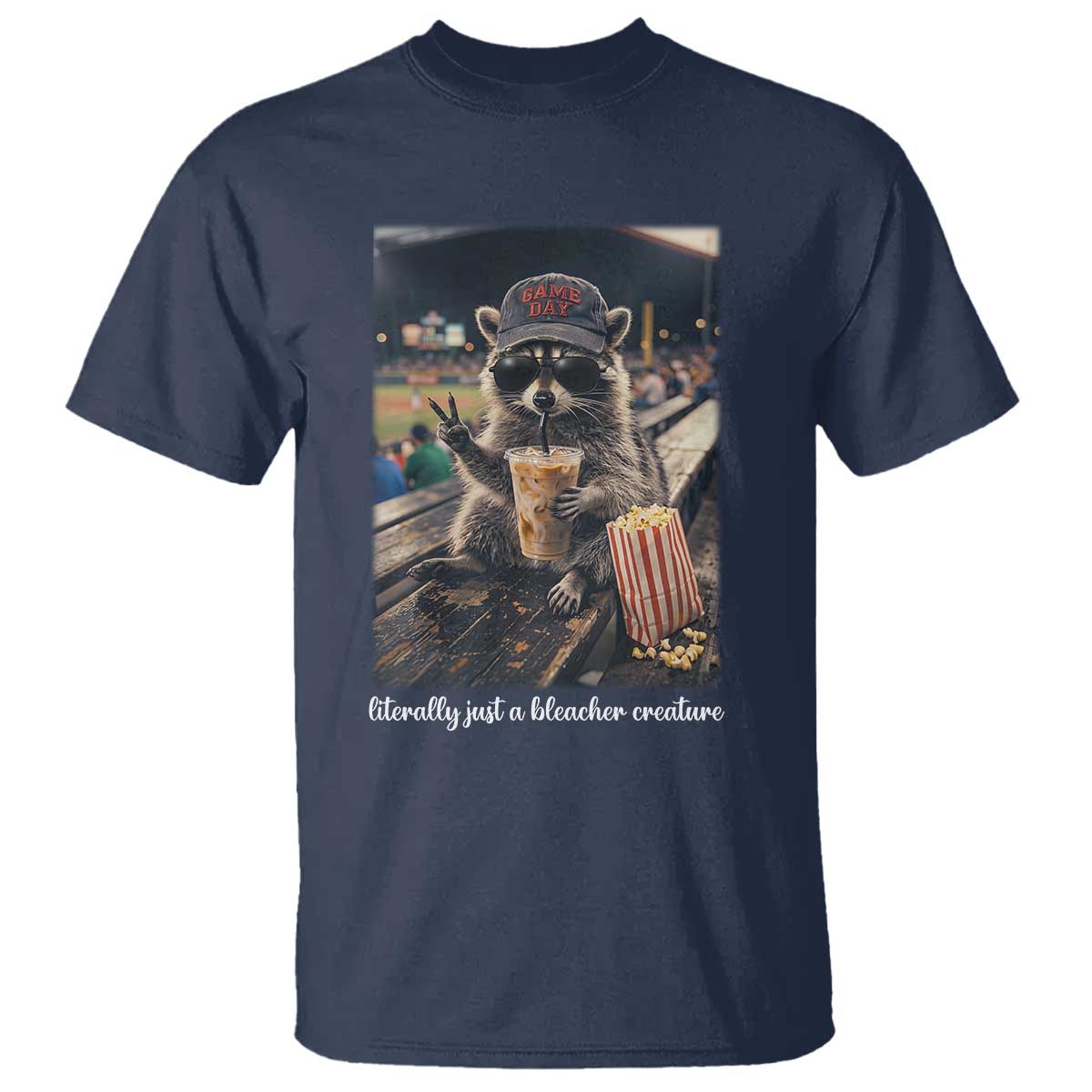 Literally Just A Bleacher Creature Funny Raccoon Baseball Graphic T Shirt Cool Game Day Fan Gift