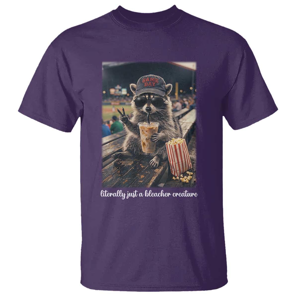 Literally Just A Bleacher Creature Funny Raccoon Baseball Graphic T Shirt Cool Game Day Fan Gift