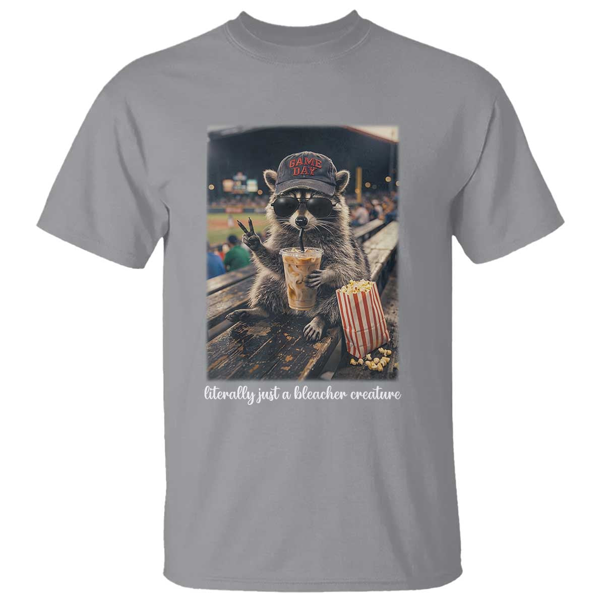 Literally Just A Bleacher Creature Funny Raccoon Baseball Graphic T Shirt Cool Game Day Fan Gift
