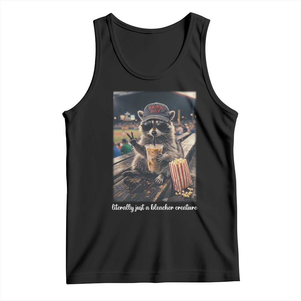 Literally Just A Bleacher Creature Funny Raccoon Baseball Graphic Tank Top Cool Game Day Fan Gift