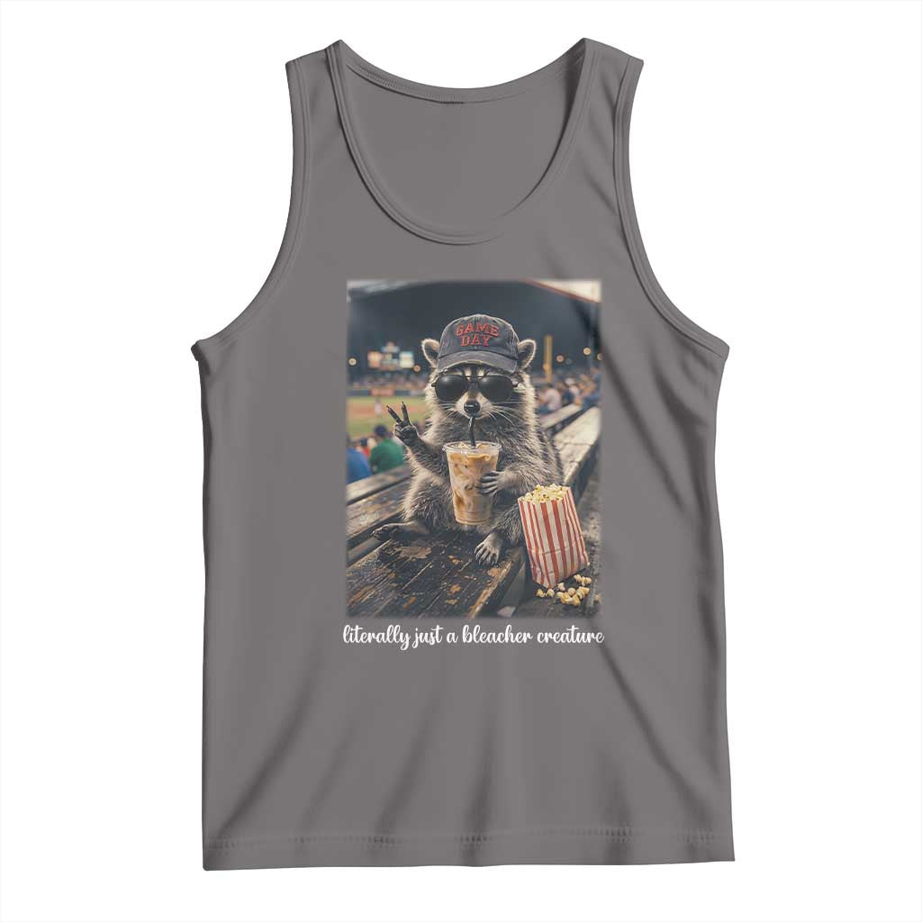 Literally Just A Bleacher Creature Funny Raccoon Baseball Graphic Tank Top Cool Game Day Fan Gift
