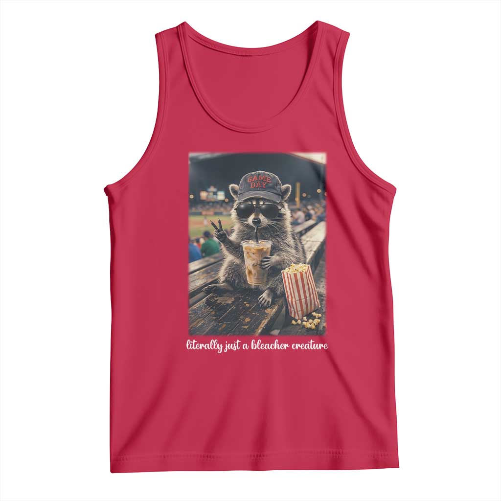 Literally Just A Bleacher Creature Funny Raccoon Baseball Graphic Tank Top Cool Game Day Fan Gift