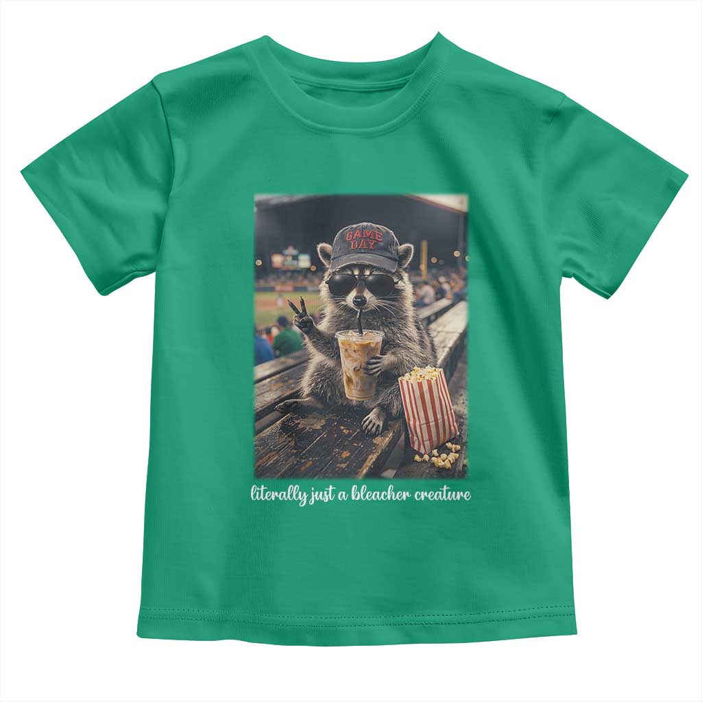 Literally Just A Bleacher Creature Funny Raccoon Baseball Graphic Toddler T Shirt Cool Game Day Fan Gift