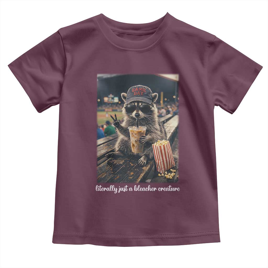 Literally Just A Bleacher Creature Funny Raccoon Baseball Graphic Toddler T Shirt Cool Game Day Fan Gift