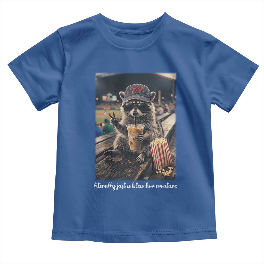 Literally Just A Bleacher Creature Funny Raccoon Baseball Graphic Toddler T Shirt Cool Game Day Fan Gift