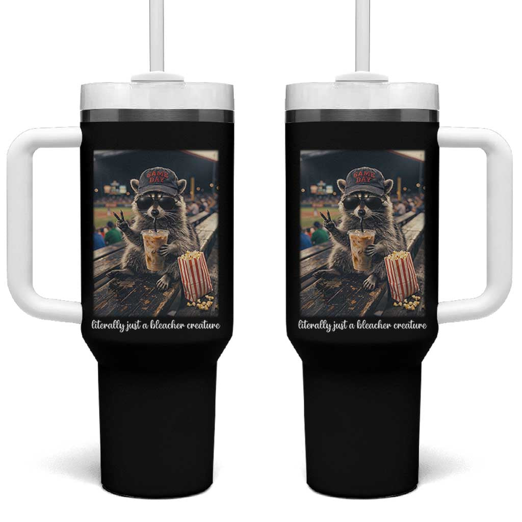 Literally Just A Bleacher Creature Funny Raccoon Baseball Graphic Tumbler With Handle Cool Game Day Fan Gift