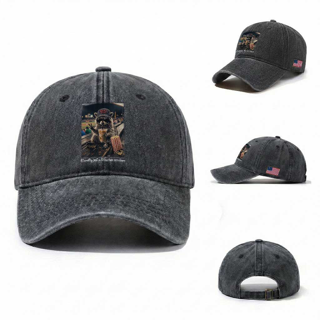 Literally Just A Bleacher Creature Funny Raccoon Baseball Graphic Washed Cotton Baseball Cap Cool Game Day Fan Gift