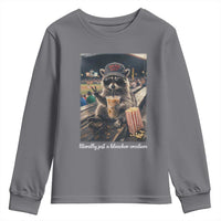 Literally Just A Bleacher Creature Funny Raccoon Baseball Graphic Youth Sweatshirt Cool Game Day Fan Gift