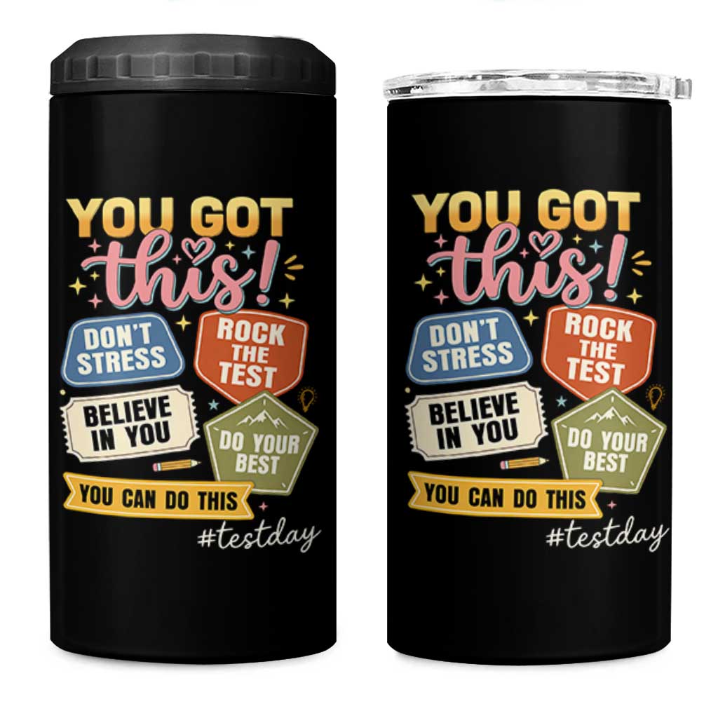 Retro Test Day Motivation You Got This 4 in 1 Can Cooler Tumbler Rock The Test Believe In You Inspirational Teacher