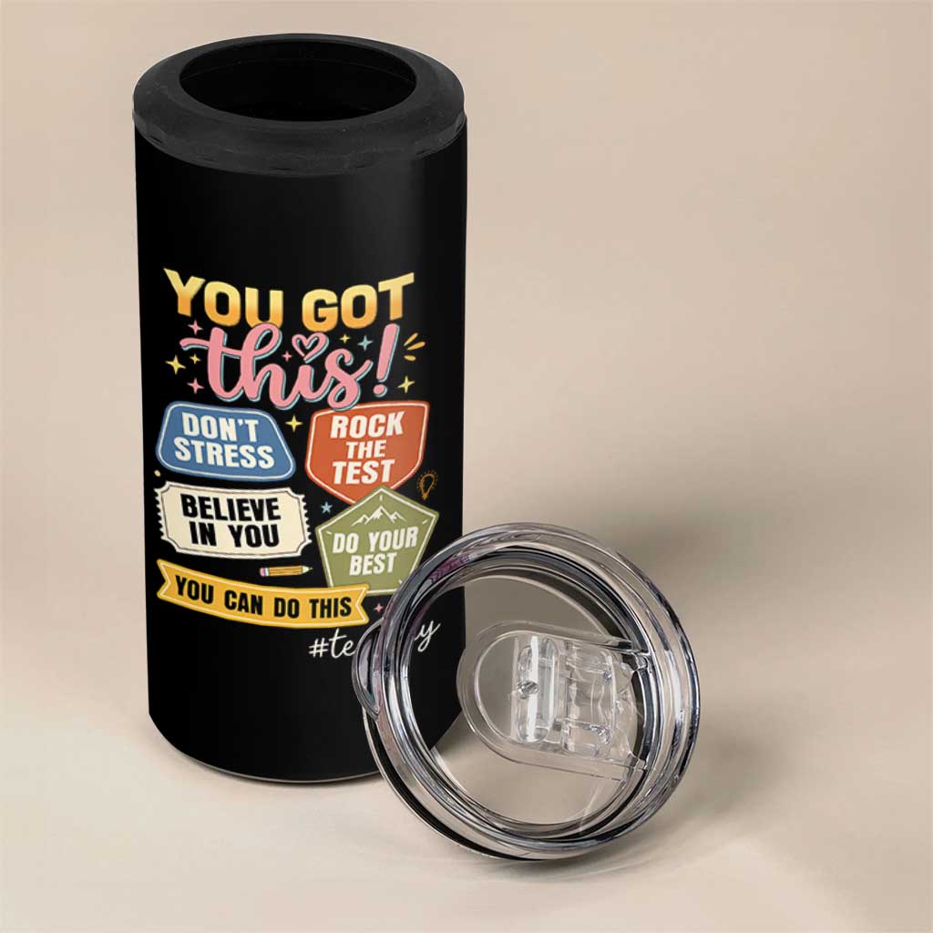 Retro Test Day Motivation You Got This 4 in 1 Can Cooler Tumbler Rock The Test Believe In You Inspirational Teacher