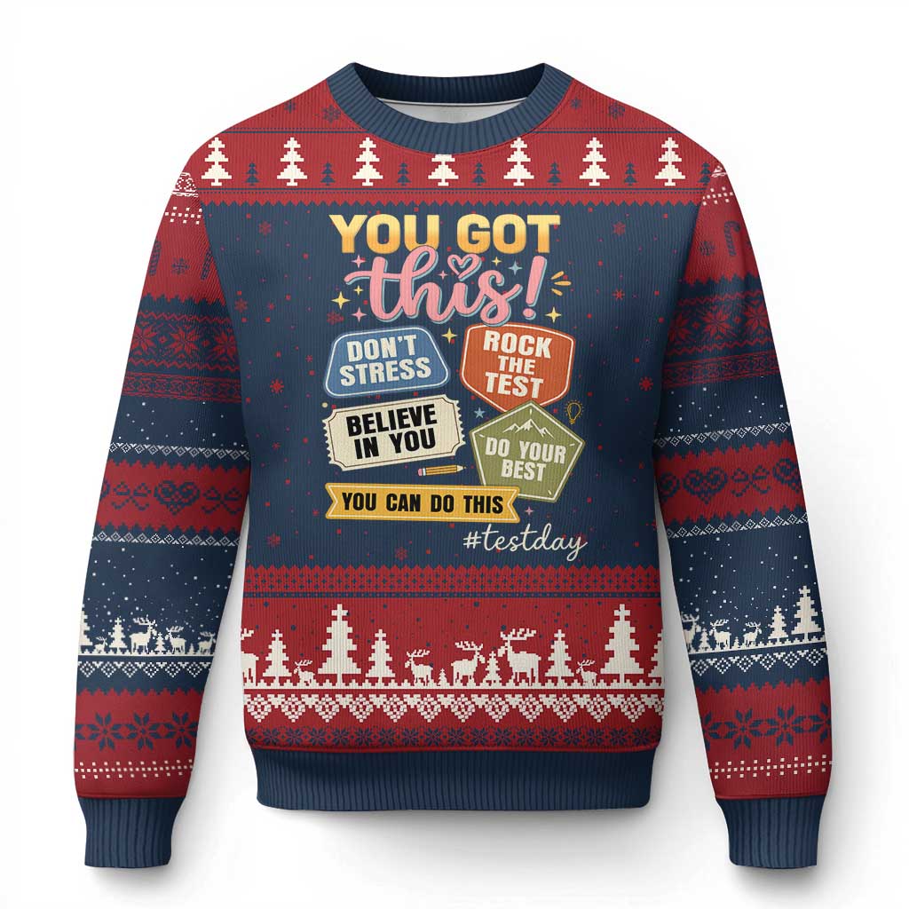Retro Test Day Motivation You Got This Ugly Christmas Sweater Rock The Test Believe In You Inspirational Teacher