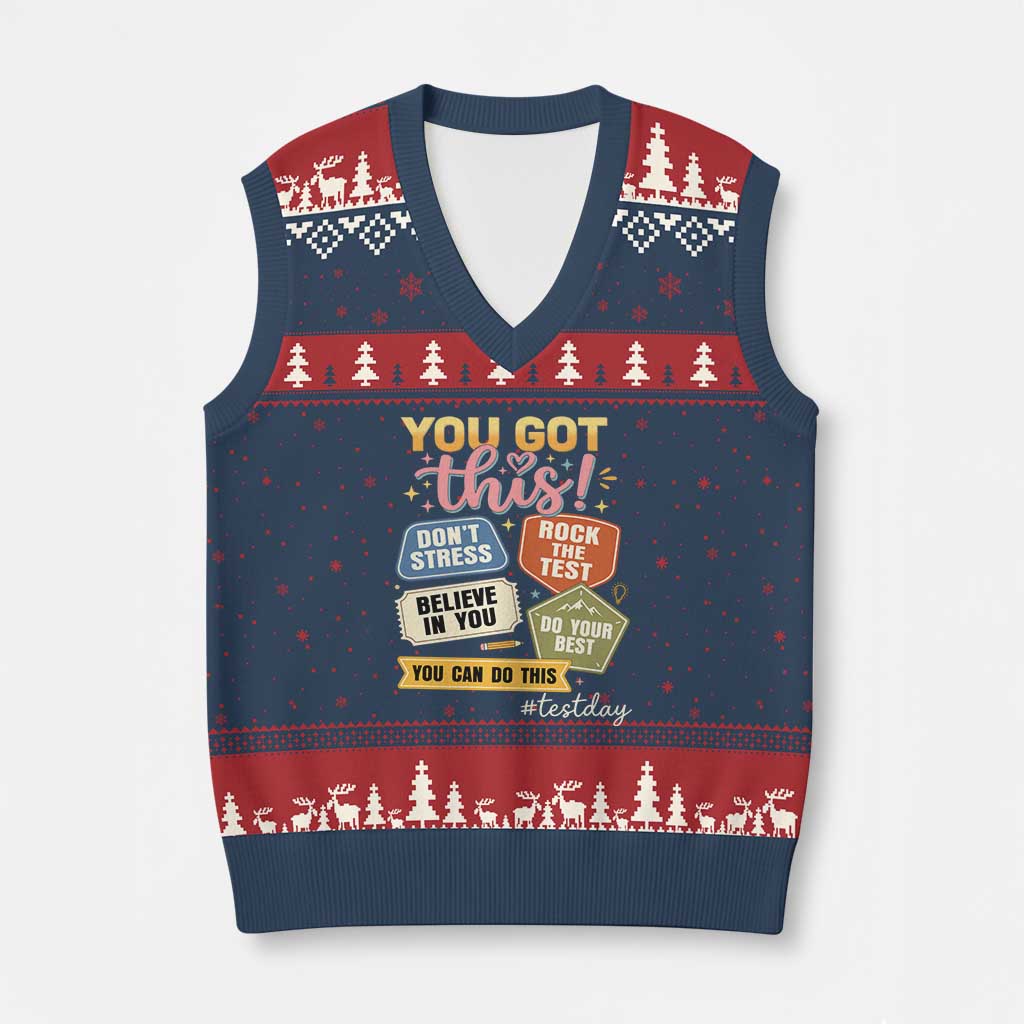 Retro Test Day Motivation You Got This V-Neck Knit Sweater Vest Rock The Test Believe In You Inspirational Teacher