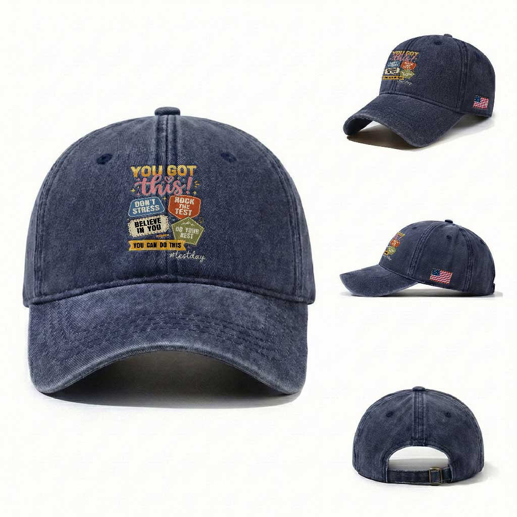 Retro Test Day Motivation You Got This Washed Cotton Baseball Cap Rock The Test Believe In You Inspirational Teacher