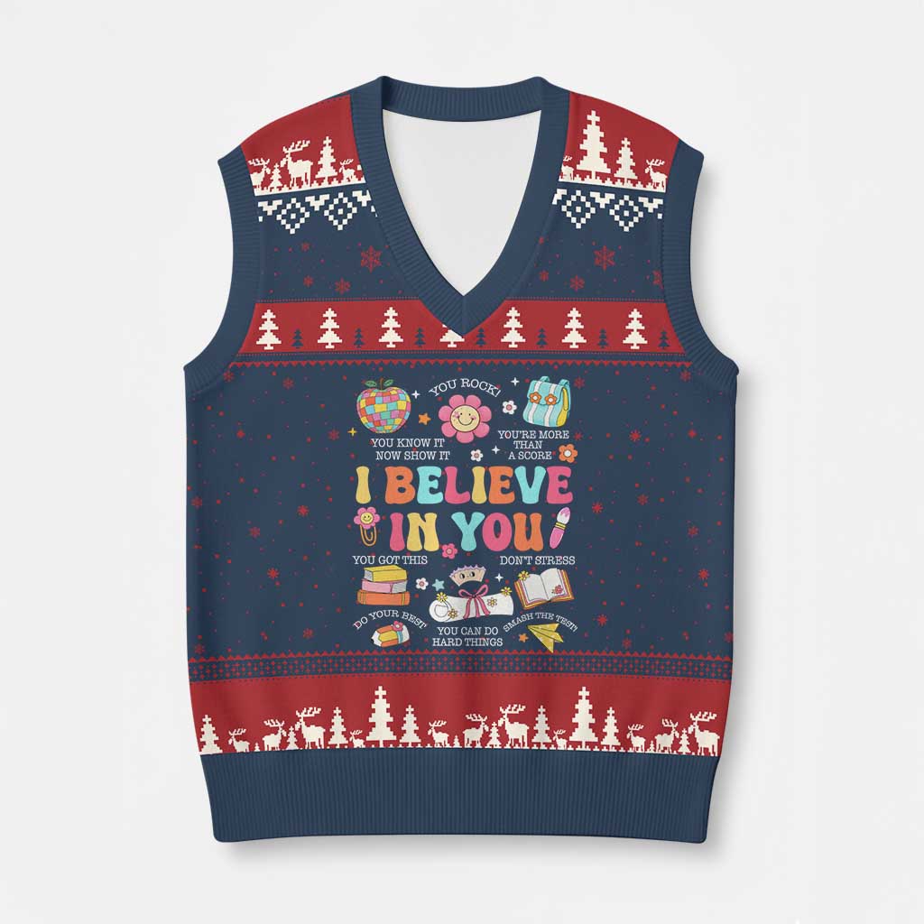 Groovy I Believe In You Testing Motivation V-Neck Knit Sweater Vest More Than A Score for Teacher Student