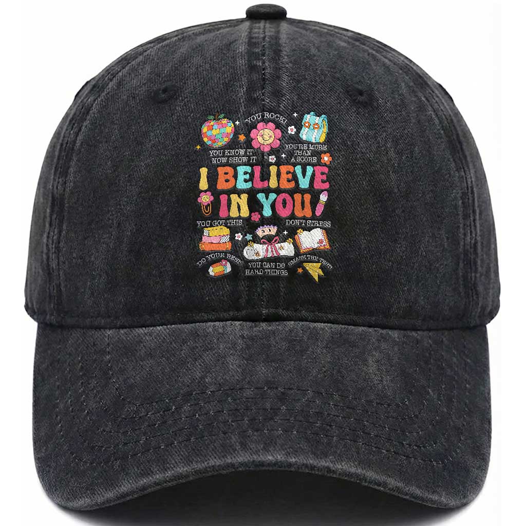 Groovy I Believe In You Testing Motivation Washed Cotton Baseball Cap More Than A Score for Teacher Student