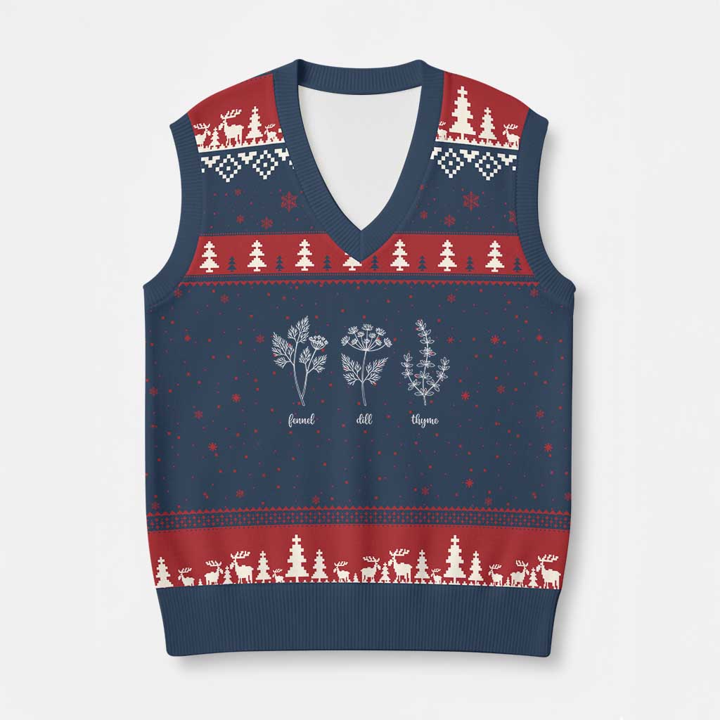 Fennel Dill Thyme Subtle FDT V-Neck Knit Sweater Vest Botanical Herb Line Art Political Satire