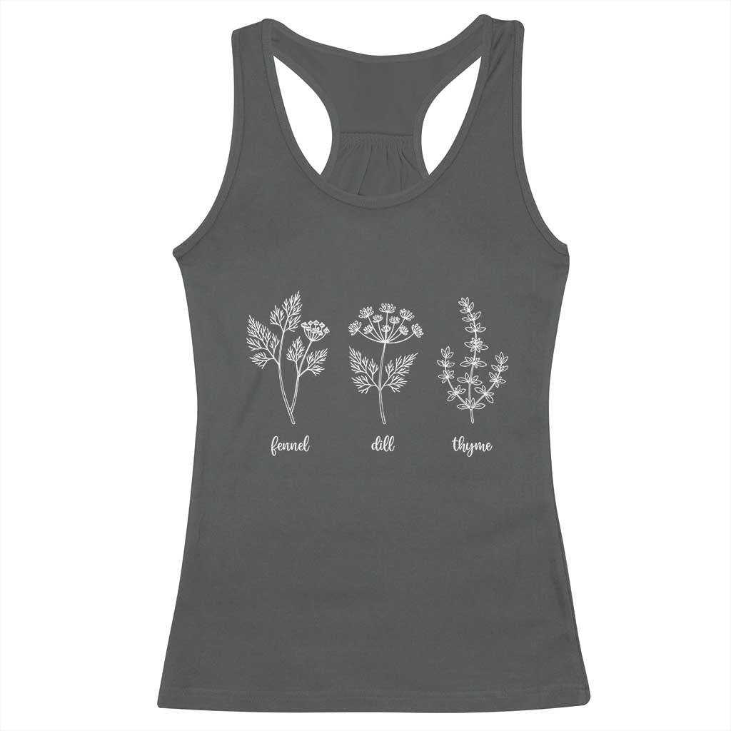 Fennel Dill Thyme Subtle FDT Racerback Tank Top Botanical Herb Line Art Political Satire
