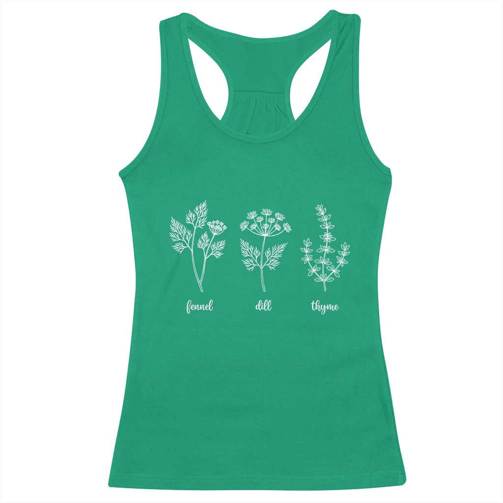 Fennel Dill Thyme Subtle FDT Racerback Tank Top Botanical Herb Line Art Political Satire