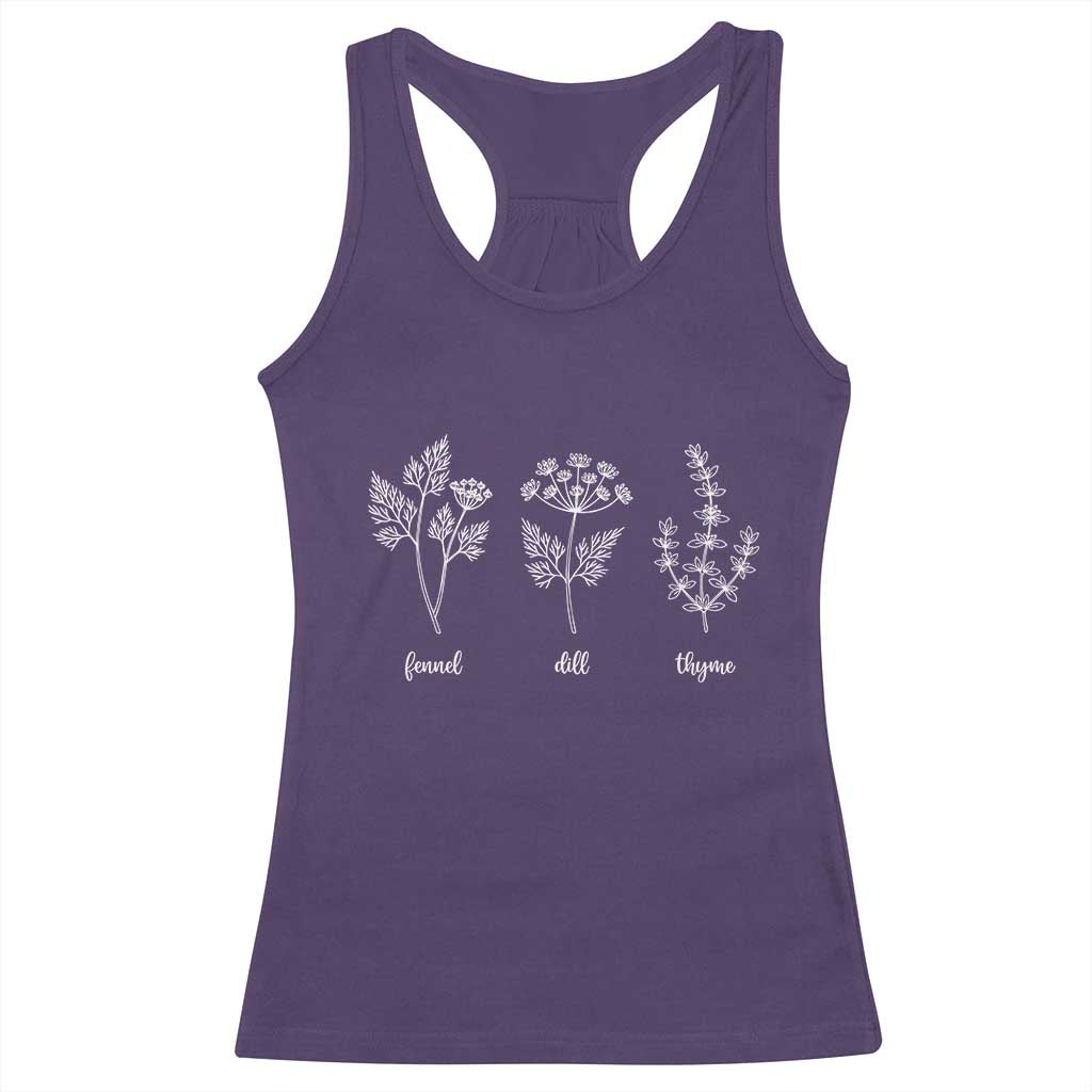 Fennel Dill Thyme Subtle FDT Racerback Tank Top Botanical Herb Line Art Political Satire