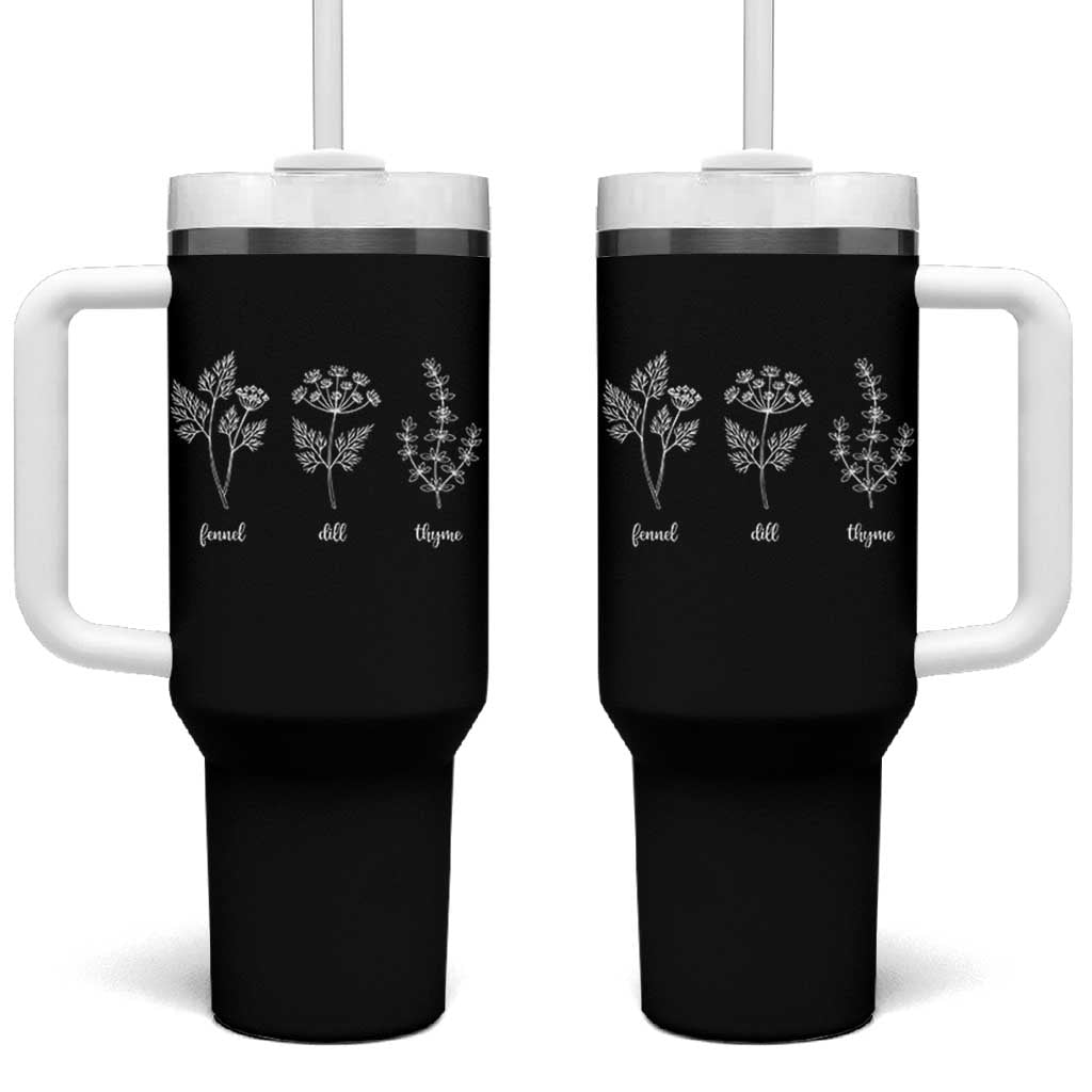 Fennel Dill Thyme Subtle FDT Tumbler With Handle Botanical Herb Line Art Political Satire