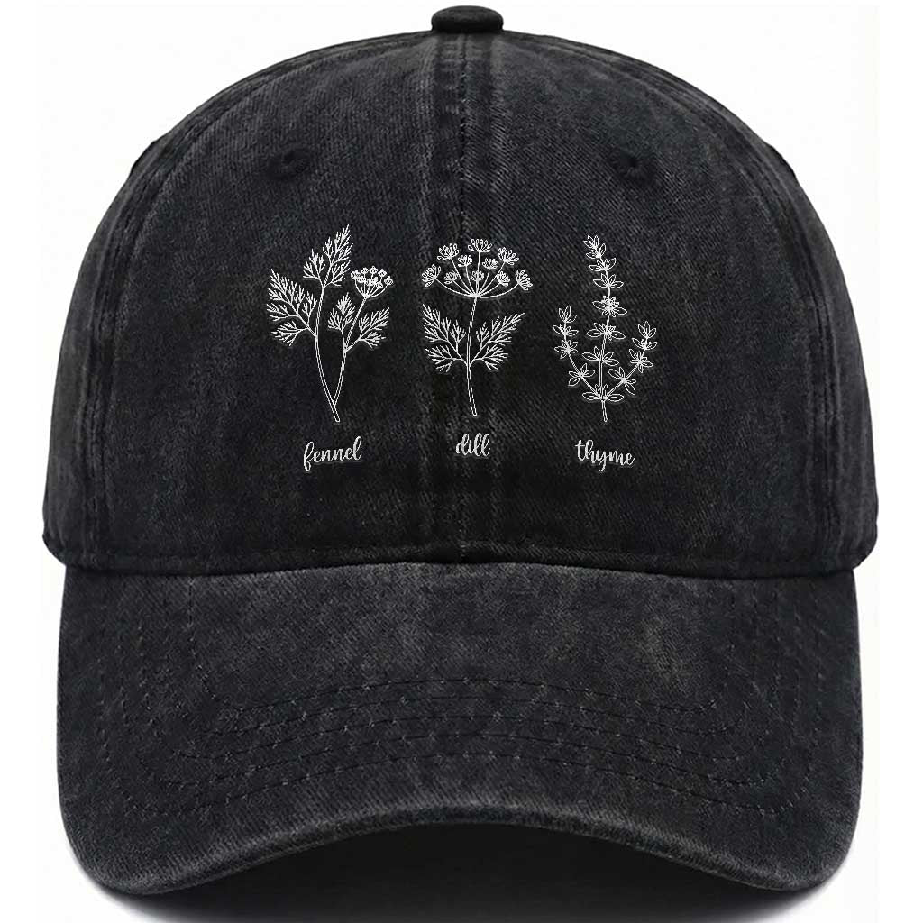 Fennel Dill Thyme Subtle FDT Washed Cotton Baseball Cap Botanical Herb Line Art Political Satire