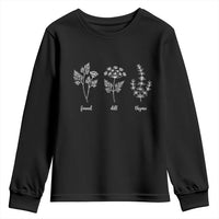 Fennel Dill Thyme Subtle FDT Youth Sweatshirt Botanical Herb Line Art Political Satire