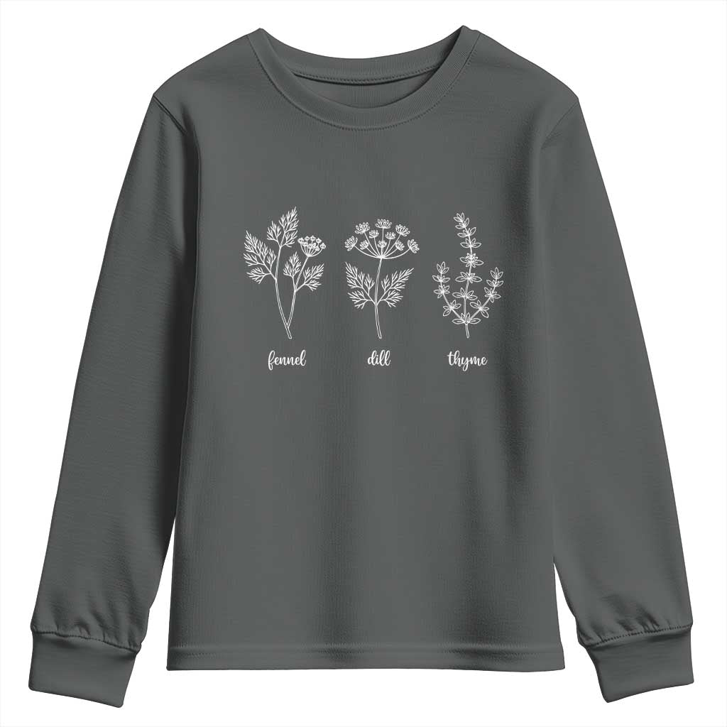 Fennel Dill Thyme Subtle FDT Youth Sweatshirt Botanical Herb Line Art Political Satire