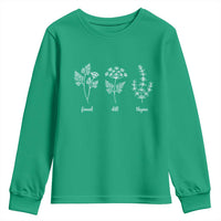 Fennel Dill Thyme Subtle FDT Youth Sweatshirt Botanical Herb Line Art Political Satire