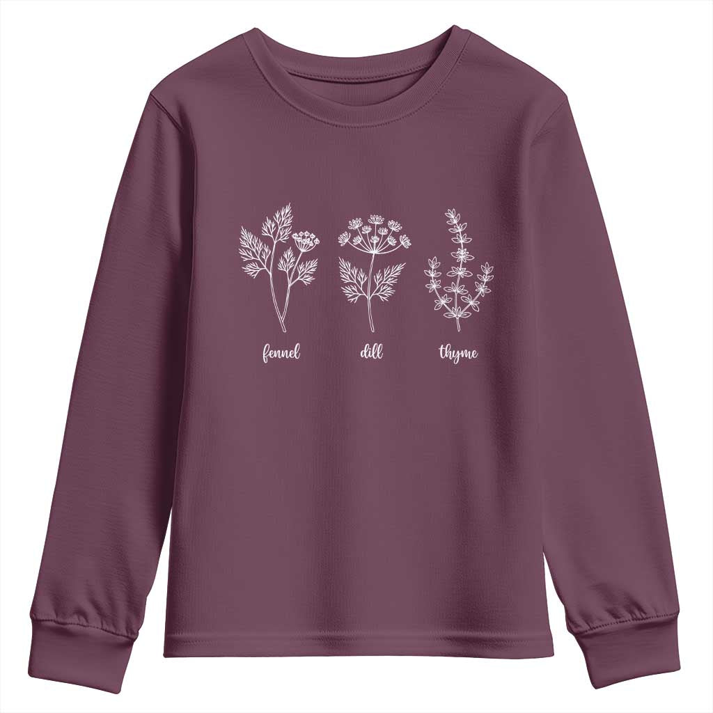 Fennel Dill Thyme Subtle FDT Youth Sweatshirt Botanical Herb Line Art Political Satire