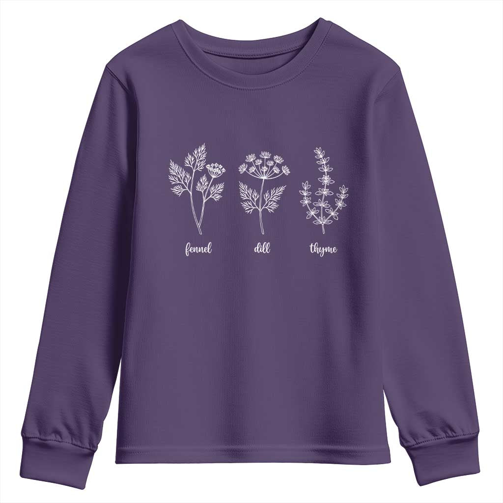 Fennel Dill Thyme Subtle FDT Youth Sweatshirt Botanical Herb Line Art Political Satire