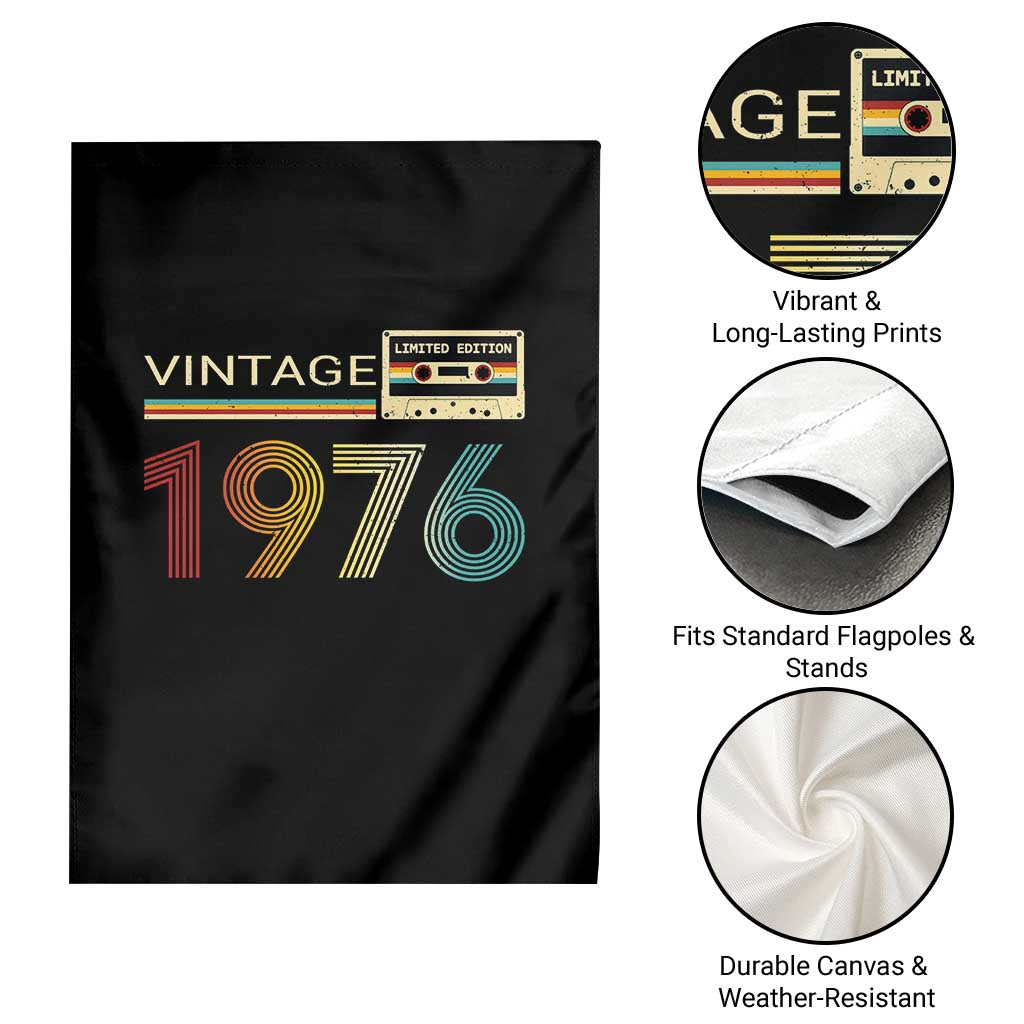 Vintage 1976 Retro Cassette Tape Graphic Garden Flag Awesome Since 1976 Birthday Gift