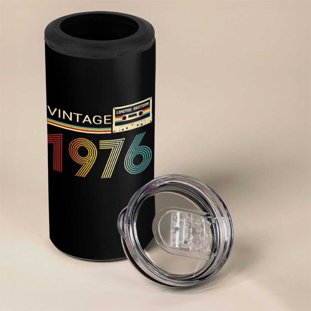Vintage 1976 Retro Cassette Tape Graphic 4 in 1 Can Cooler Tumbler Awesome Since 1976 Birthday Gift