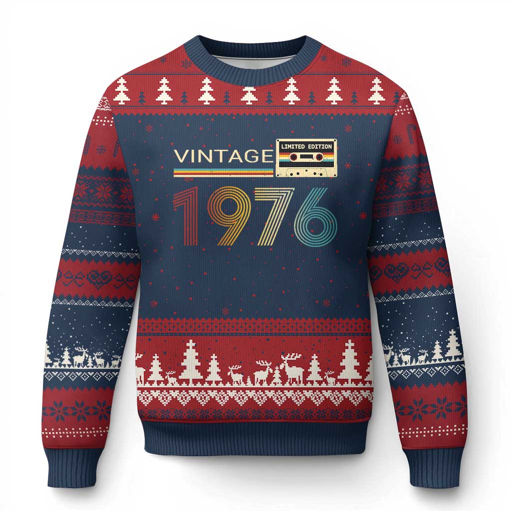 Vintage 1976 Retro Cassette Tape Graphic Ugly Christmas Sweater Awesome Since 1976 Birthday Gift