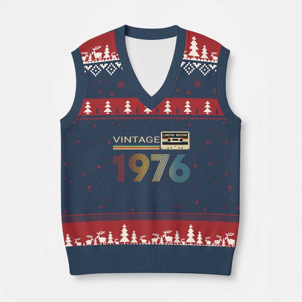 Vintage 1976 Retro Cassette Tape Graphic V-Neck Knit Sweater Vest Awesome Since 1976 Birthday Gift