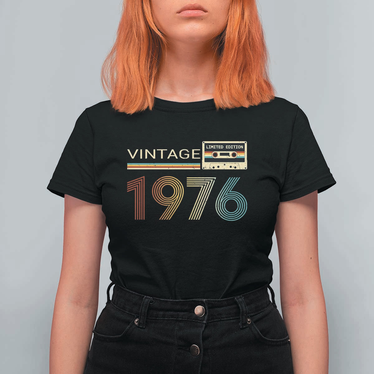 Vintage 1976 Retro Cassette Tape Graphic T Shirt For Women Awesome Since 1976 Birthday Gift