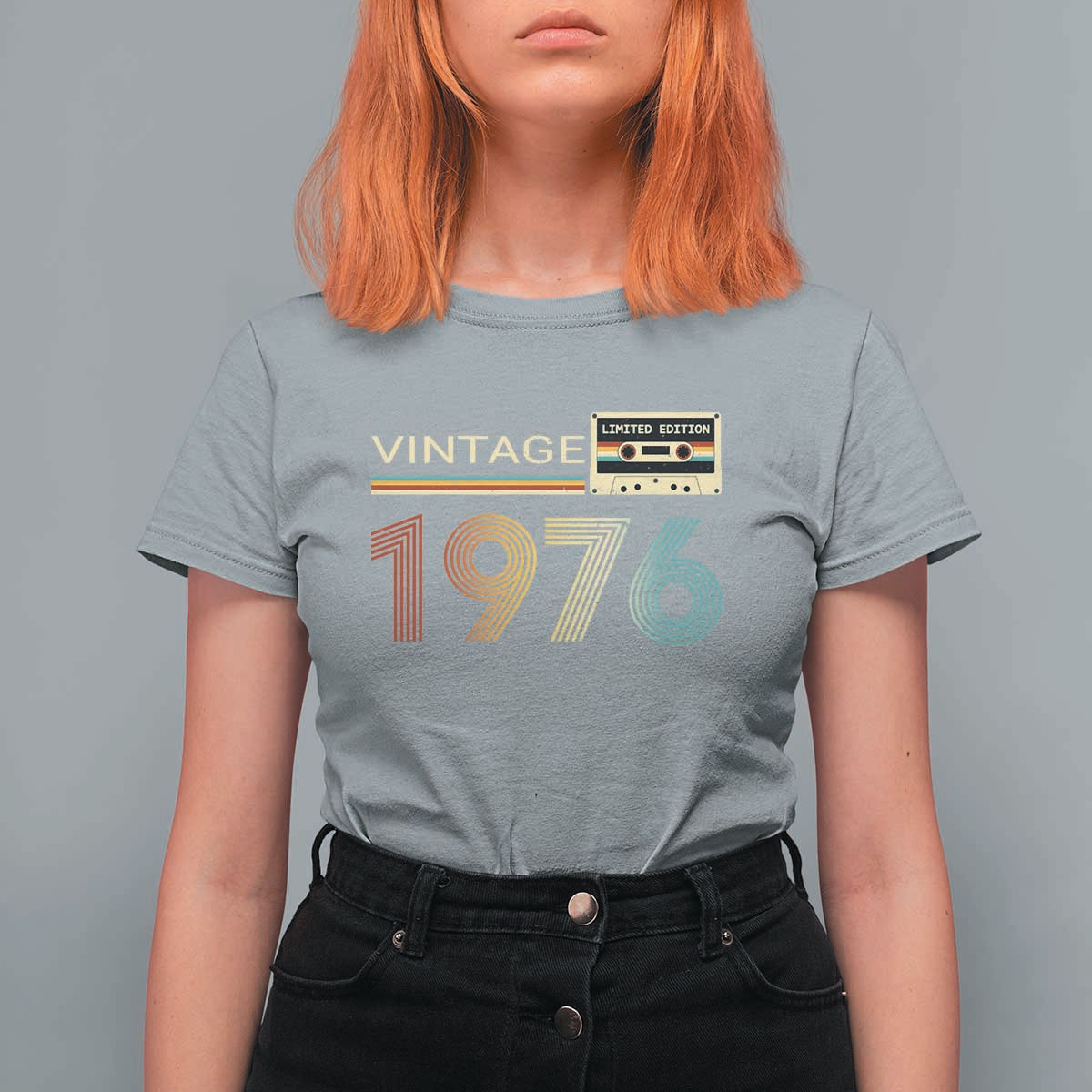 Vintage 1976 Retro Cassette Tape Graphic T Shirt For Women Awesome Since 1976 Birthday Gift