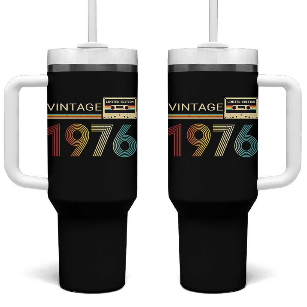 Vintage 1976 Retro Cassette Tape Graphic Tumbler With Handle Awesome Since 1976 Birthday Gift