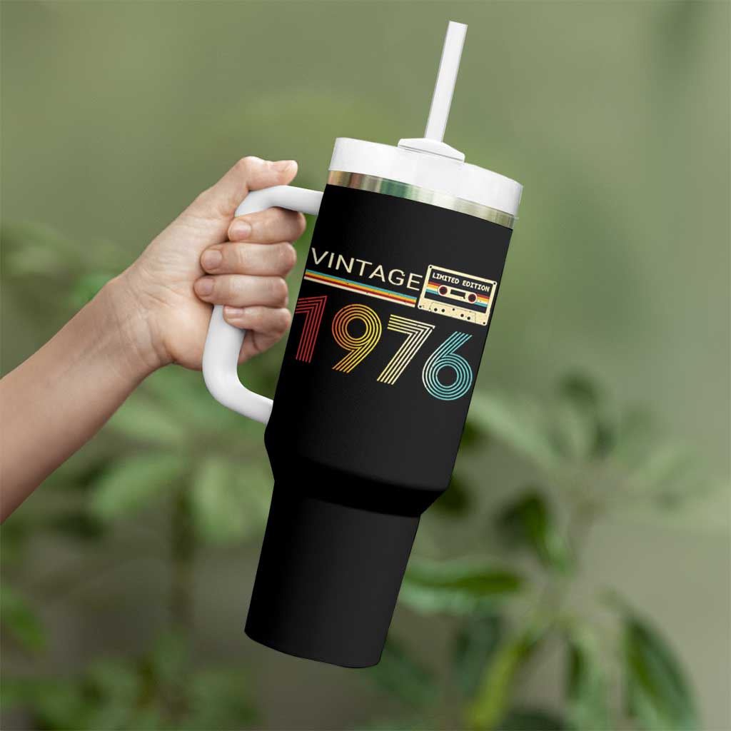 Vintage 1976 Retro Cassette Tape Graphic Tumbler With Handle Awesome Since 1976 Birthday Gift