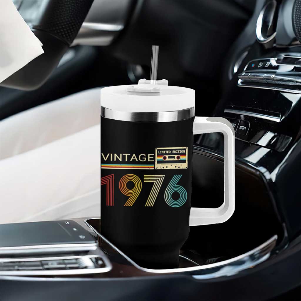 Vintage 1976 Retro Cassette Tape Graphic Tumbler With Handle Awesome Since 1976 Birthday Gift