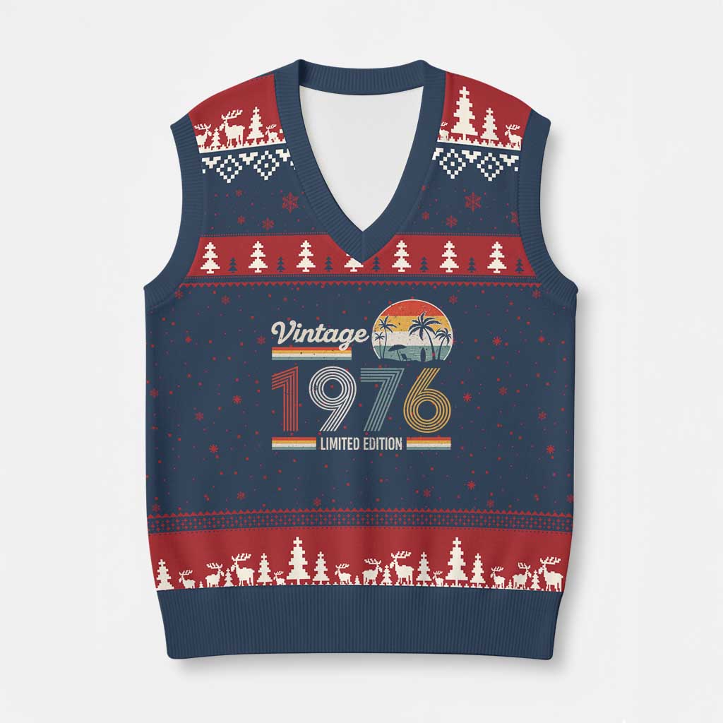 Vintage 1976 Limited Edition V-Neck Knit Sweater Vest Retro Sunset 50th Birthday Graphic
