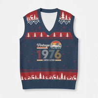 Vintage 1976 Limited Edition V-Neck Knit Sweater Vest Retro Sunset 50th Birthday Graphic