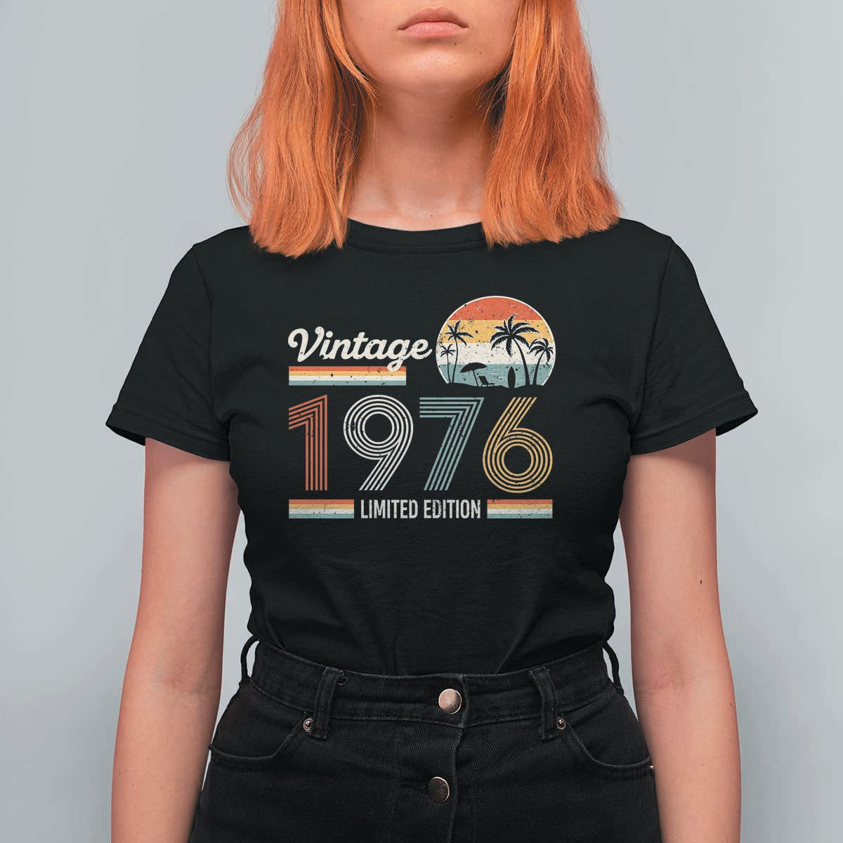 Vintage 1976 Limited Edition T Shirt For Women Retro Sunset 50th Birthday Graphic