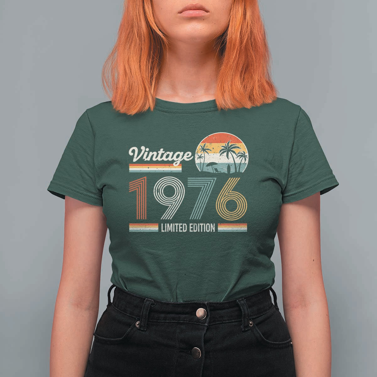 Vintage 1976 Limited Edition T Shirt For Women Retro Sunset 50th Birthday Graphic